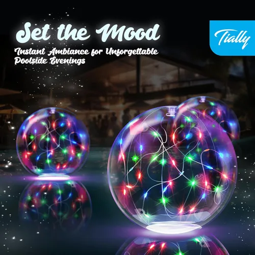 Vista 2 de TIALLY Luces solares flotantes de hadas para piscina, luces LED inflables de 14 pulgadas para piscina enterrada, luces de piscina impermeables que