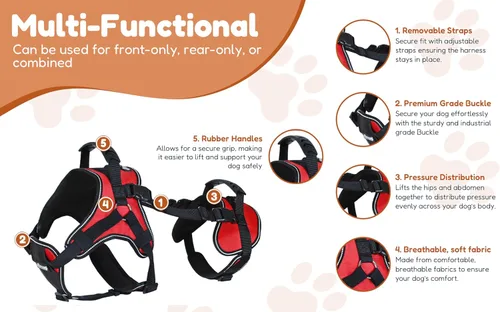 Vista 3 de Doggie Stylz Arnés de elevación multifuncional para todo el cuerpo para perros, diseñado para elevación de perros solo en la parte delantera, solo