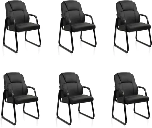 Vista 17 de CLATINA Silla de invitados negra con brazos, sillas de recepción de oficina para conferencias y sala de espera, silla ergonómica de cuero