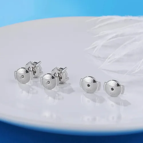 Vista 2 de Parte trasera de aretes con bloqueo para tachuelas, respaldos de aretes de plata de ley hipoalergénicos y seguros, reemplazos para aretes con poste