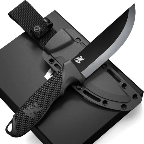 Vista 7 de ODENWOLF W-FLAT - Cuchillo de supervivencia de espiga completa con funda, elegante hoja fija táctica, hecho de acero D2, cuchillo de supervivencia