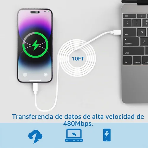 Vista 5 de Cargador de iPhone de 25 W, paquete de 2 adaptadores de carga rápida USB C de 25 W PD de pared con 2 cables tipo C a Lightning de 10 pies de largo