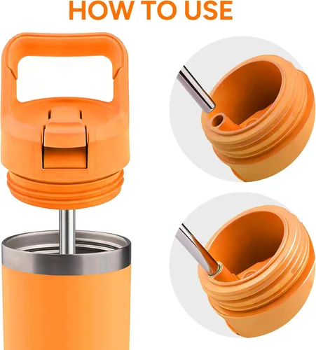 Vista 2 de Repuesto de popote de metal compatible con botella de agua Yeti de 12 onzas, paquete de 4 popotes de acero inoxidable reutilizables de alta calidad