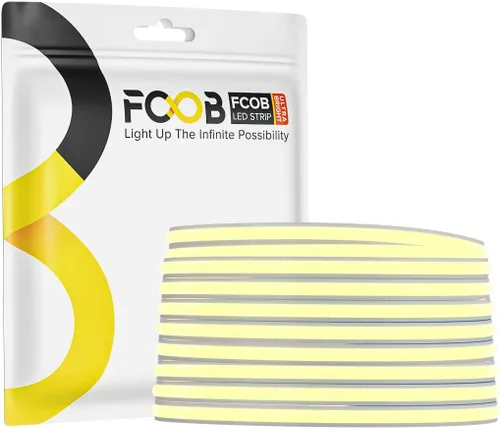 Tira de luz LED COB de 0.197 in de 16.4 pies, DC12V ultra fina 4000K blanco natural flexible tiras de alta densidad 480LEDs/m, CRI 90+ luces LED