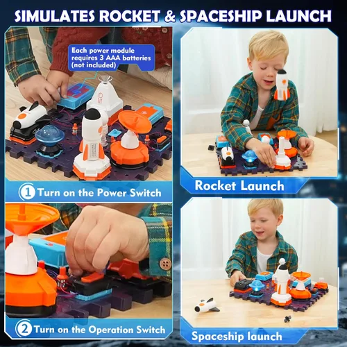 Vista 2 de VATOS Kits de circuito de ciencia espacial para niños – Kit STEM de exploración electrónica de 31 piezas con más de 100 proyectos, lanzacohetes