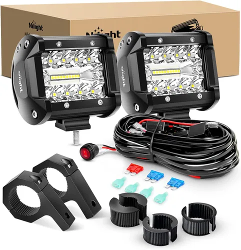 Vista 19 de Nilight - 2 luces LED de triple fila de 4 pulgadas, 60W y 6000LM y haz amplio combinado, barra de luz con soporte de montaje tipo pilar-A y kit