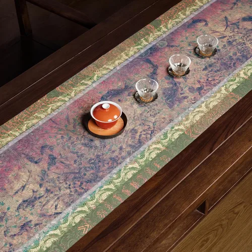 Vista 3 de Extra Long 2-Piece Table Runner Set 118, Waterproof Banquet Table Decor, Double Sided Event Cloth, Heavy Duty Tea Mat, Washable Reversible Brocade