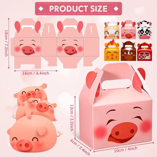 Vista 2 de Zonon Paquete de 24 cajas de recuerdos de fiesta de animales de granja de 4 x 2.4 x 5.1 pulgadas, cajas de regalos de cumpleaños con temática