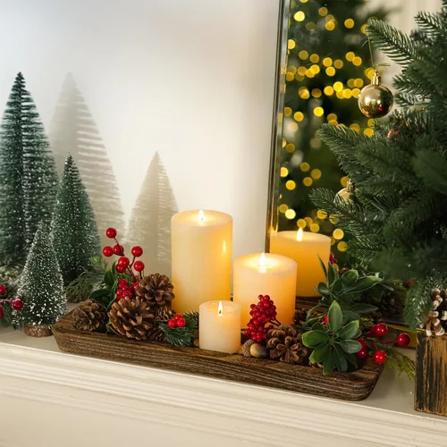 Vista 9 de Romadedi Bandeja decorativa de madera para velas, bandeja larga y estrecha de madera, decoración del hogar, centros de mesa rústicos, bandejas
