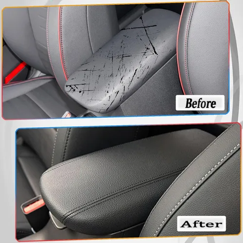 Vista 4 de MUXEE Funda de consola central para reposabrazos para Kia Forte cerato 2019 2020 2021 2022 2023 2024, cuero de microfibra, costuras negras