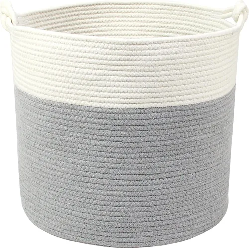 Vista 2 de Casaphoria Cesta de cuerda de algodón tejida con asa para dormitorio, cesta de almacenamiento redonda para baño, canasta grande para manta para sala