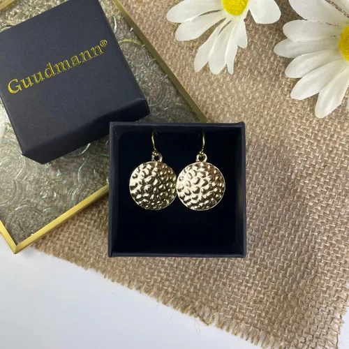 Vista 7 de Aretes colgantes de disco martillado, aretes de plata de ley para mujer, aretes hechos a mano, aretes circulares redondos, aretes de gota