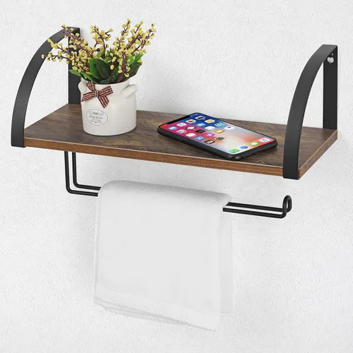 Soporte para toallas de papel con almacenamiento de estantes, soporte de pared 2 en 1 para rollos de papel de cocina, soporte rústico para colocar
