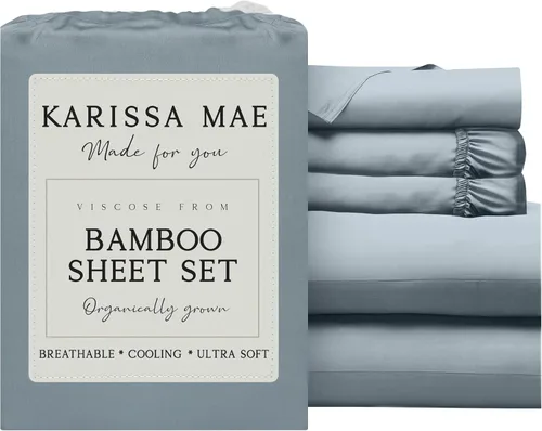 Vista 79 de KARISSA MAE Juego de sábanas King Size de viscosa de bambú refrescante 100% cultivado orgánicamente Bolsillo profundo de 18" Sedoso, suave e