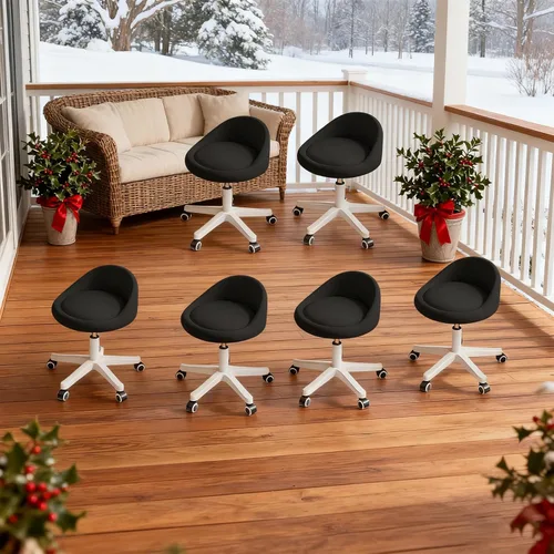 Vista 21 de Taburete con Ruedas – Asiento Giratorio Ergonómico, Altura Ajustable, Ruedas Ultra Silenciosas, Cojín Acolchado de Cuero PU, para Salón, Oficina