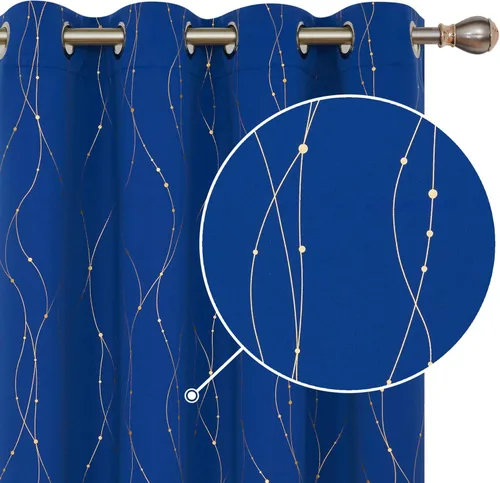Vista 44 de Deconovo Cortinas opacas, estampado de lámina dorada, aislamiento térmico, cortinas con ojales que reducen el ruido para dormitorio y sala de estar