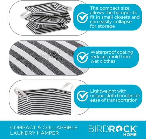 Vista 4 de BIRDROCK HOME Cesta contenedor canasta de lavandería para ropa, organizador compacto delgado plegable para ropa sucia, ideal para espacios pequeños