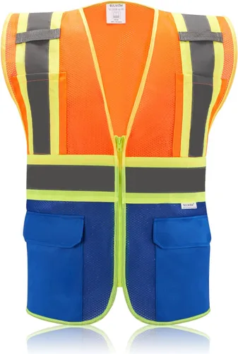 Vista 13 de Chaleco de seguridad reflectante de alta visibilidad con cremallera y bolsillos O/Y, Naranja, Pequeña