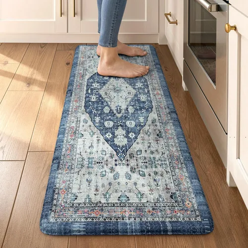 Vista 13 de Collive Alfombras y Tapetes Boho para Cocina 2 PIEZAS Alfombra Antifatiga Acolchada, Juego de 2 Alfombras de Cocina Impermeables Antideslizantes