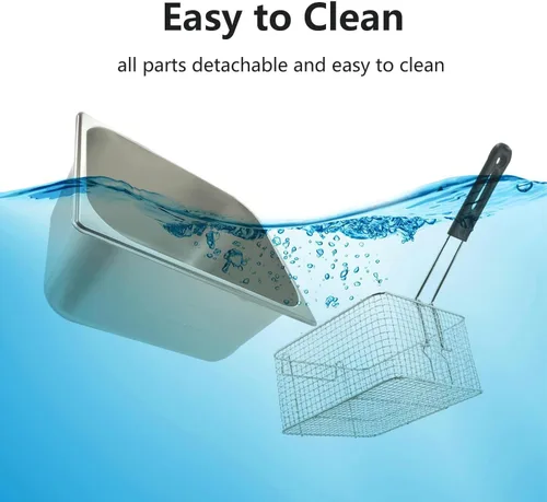 Vista 5 de Freidora eléctrica de acero inoxidable de 10 L/10.5 cuartos de galón, freidora comercial con canasta, 1700 W, 110 V, freidora de encimera para uso