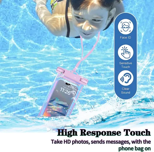 Vista 6 de Paquete de 2 bolsas impermeables universales iridiscentes de hasta 8.3 pulgadas, bolsa seca grande impermeable para teléfono, nivel de protección