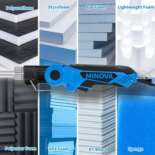 Vista 10 de Cuchillo caliente eléctrico giratorio de 250 W, kit de herramientas de corte de espuma de 6 cuchillas con soporte plegable, sistema de refrigeración