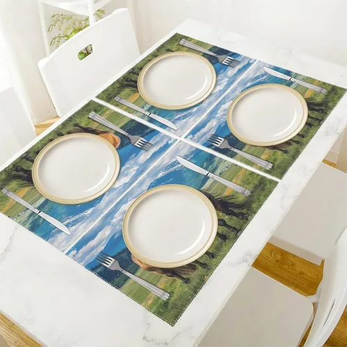 Vista 5 de Playful Horses in The Valley Placemats Set of 6 Resistant Table Mats Washable Place Mats for Dinner Party Table Decoration
