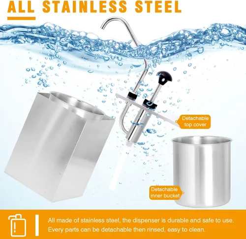 Vista 3 de Dispensador de salsa de acero inoxidable, dispensador de condimentos, estación de bomba de condimentos de 3.7 cuartos de galón, para jarabe