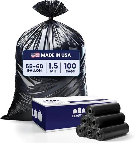 Vista 9 de Plasticplace - Bolsas de basura T55151BK de 55-60 galones │ 1.5 mil │ Revestimientos negros resistentes para botes de basura │Rollos │ 38 x 58