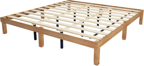 Vista 10 de HomSof Cama de plataforma de madera maciza tamaño King, no necesita somier, soporte de listones de madera fuerte, fácil montaje
