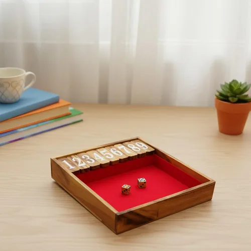 Vista 5 de Winshare Puzzles and Games Shut The Box Juego Grande, Dados de Madera Antiguos Juego Divertido