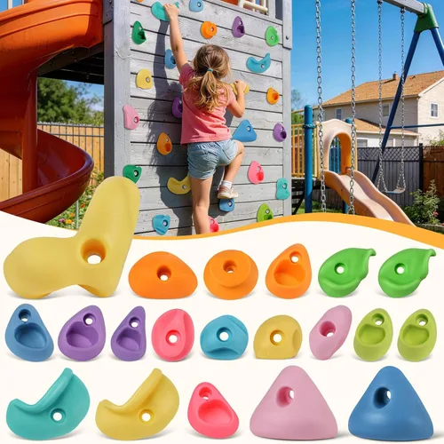 Vista 14 de 20 piezas de pared de escalada en roca para niños, agarres de pared de escalada en roca, kits de agarres de pared de escalada para adultos que