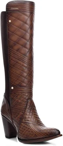 Vista 2 de Bota Cuadra Mujer en Piel Genuina con Cremallera y Elástico Marrón