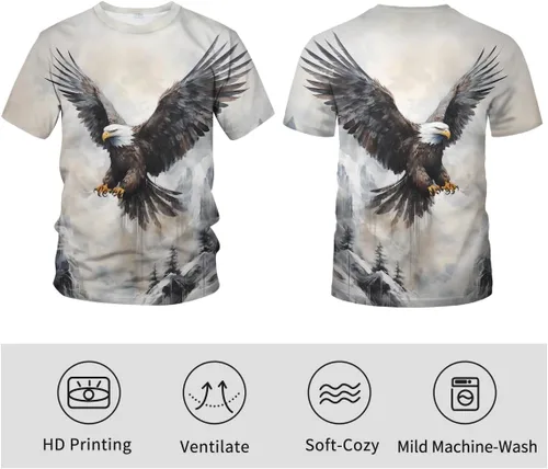 Vista 5 de Retro Soaring Eagle Cool Graphic Summer Shirt Camisetas Animal Cuello Redondo Camiseta de los Hombres, Blanco