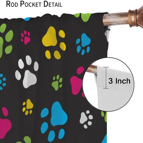 Vista 6 de Cortinas opacas con bolsillo para barra de perro arcoíris para dormitorio, sala de estar, estampado de gato, juego de 2 paneles, 42 x 45 pulgadas