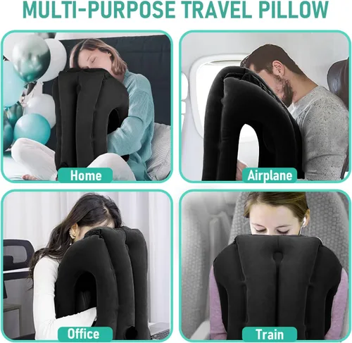 Vista 8 de Almohada inflable de viaje para aviones, almohada de avión para apoyar el cuello, utilizada para aviones, trenes, automóviles, incluye bolsa
