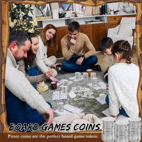 Vista 3 de Hanaive 100 piezas de monedas piratas de plástico, monedas falsas de juego, réplicas de doblones españoles para cofre del tesoro de fiesta pirata