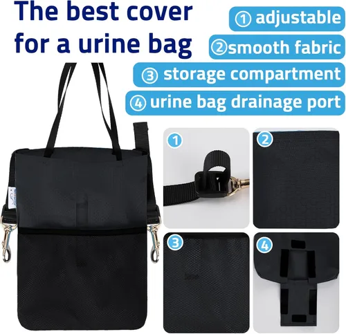 Vista 3 de CathCover - Soporte para bolsa de orina para silla de ruedas y cama, discreta funda para bolsa de catéter con ventana transparente, diseño a prueba