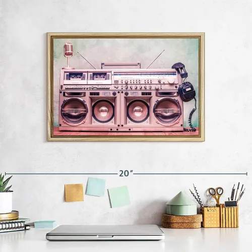 Vista 7 de ElephantStock - Retro Boombox Wall Art - Horizontal Floating Framed Canvas - Living Room Wall Decor - Photography Music Framed Canvas Art - White