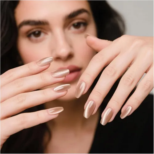 Vista 2 de Kit de uñas postizas a presión de ojo de gato, 24 uñas postizas acrílicas de gel suave de lujo con pegamento para uñas, kit de uñas postizas