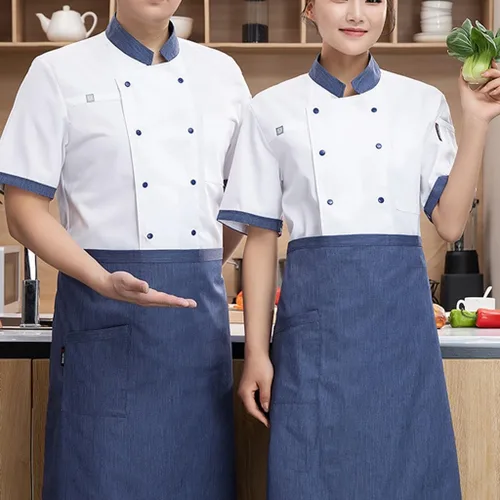 Vista 3 de Chaqueta de chef unisex de manga corta, uniforme de chef para hombres y mujeres, ropa de trabajo de cocina