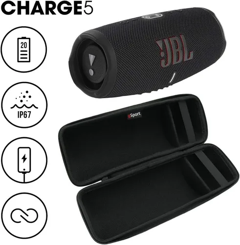 Vista 2 de JBL Charge 5 Altavoz portátil resistente al agua con batería integrada y estuche de fibra de carbono gSport (negro)