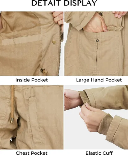 Vista 6 de WenVen Chaqueta militar de algodón para mujer, ligera, informal, con capucha, Anorak