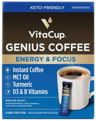 Vista 17 de VitaCup Cápsulas de café Extra Shot instantáneas con café expreso, “Red Eye” alta cafeína, tostado oscuro intenso con vitamina B12, antioxidantes