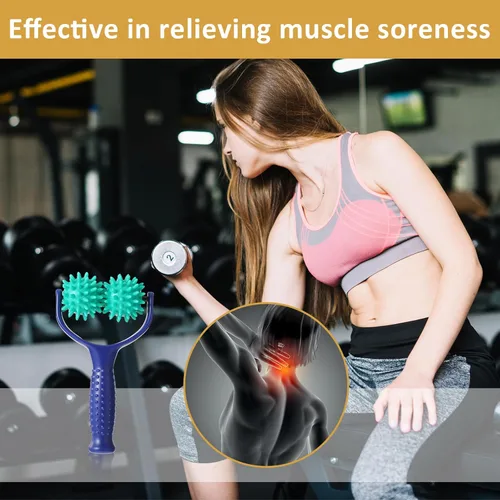 Vista 7 de Rodillos de bolas de masaje con pinchos de mano, 2 ruedas, rodillos de bola de masaje manual de silicona con mango, punto de presión, herramienta