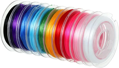 Vista 2 de LUBINGSHINE 12 rollos de cuerda elástica plana de 0.028 in, cuerda elástica para pulseras, collares, cuentas de arcilla, cuentas de pony (10 colores)