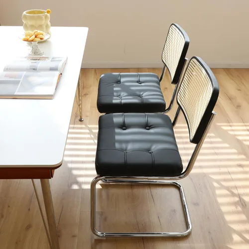 Vista 3 de Dining Chairs Set of 2 Modern Mid Century Design with Chrome Legs Velvet Rattan Upholstered for Dining Living Room Kitchen Desk Chair Table & Chair