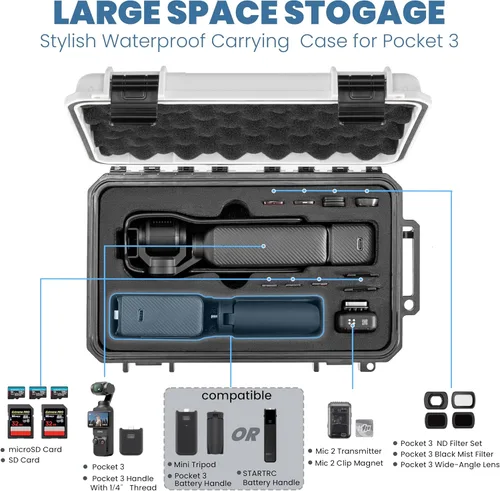 Vista 2 de Osmo Pocket 3 - Funda impermeable de transporte de viaje para Xtra Muse/DJI Osmo Pocket 3 Creator Combo con funda protectora/combo de expansión