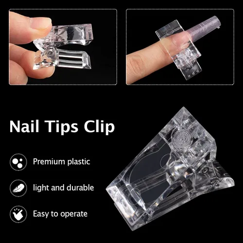 Vista 4 de Juego de moldes de extensión de uñas de gel transparente, 12 tamaños con escala de cobertura completa, cepillo de gel de doble extremo y puntas