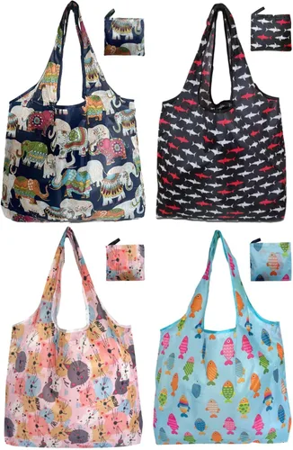 Vista 12 de Bolsas de compras reutilizables para comestibles, paquete de 4 de 50 libras bolsas plegables grandes y lavables para mercado, compactas para un